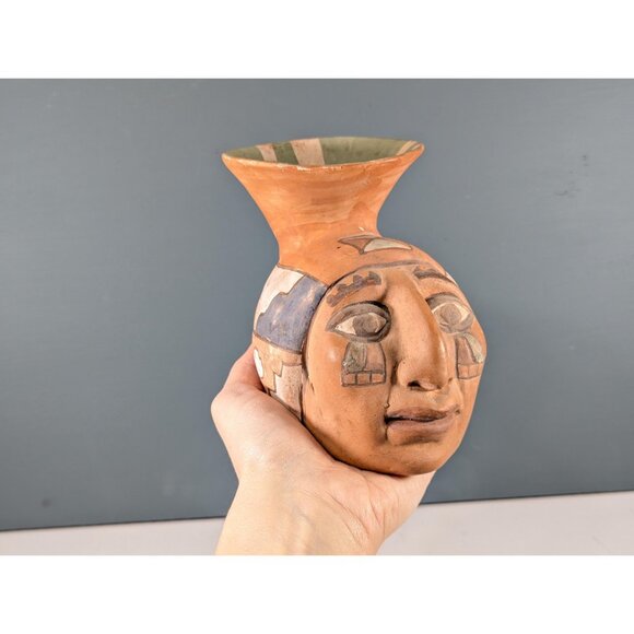 Oscar Mendoza JuJuy Pottery head Vase, Handmade Realistic Face Effigy Vessel - Picture 2 of 16